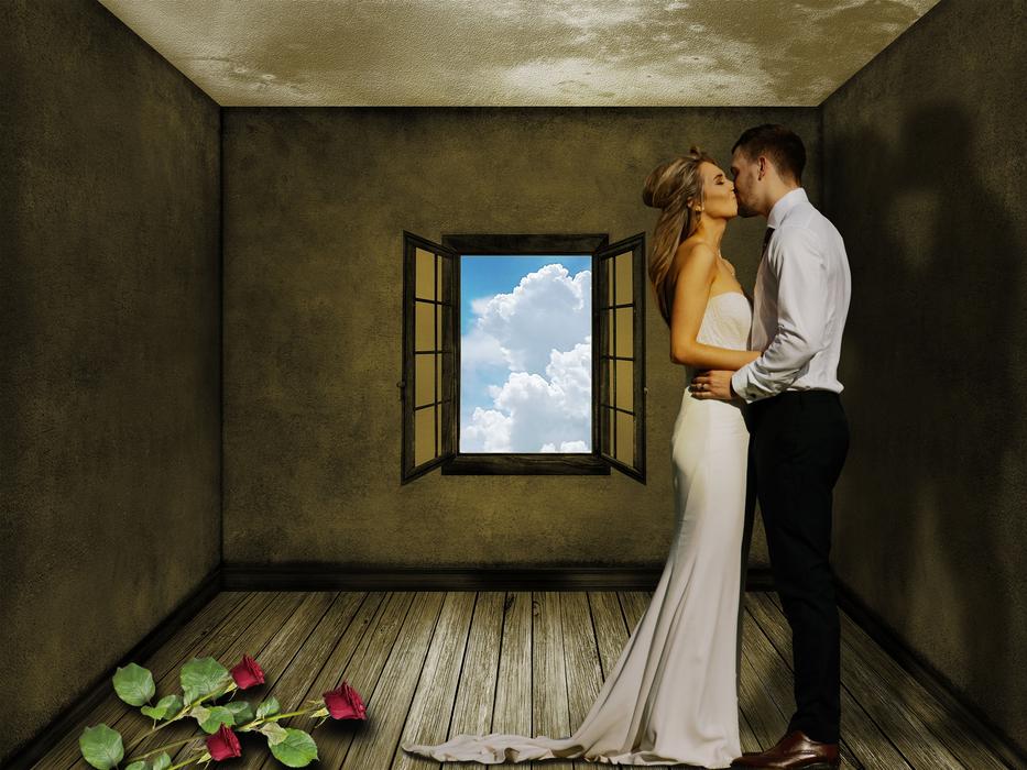 couple in love and roses on romantic picture