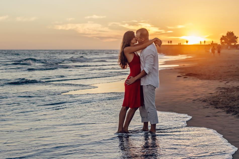 A Couple Of Young Love on the beach in the canary islands