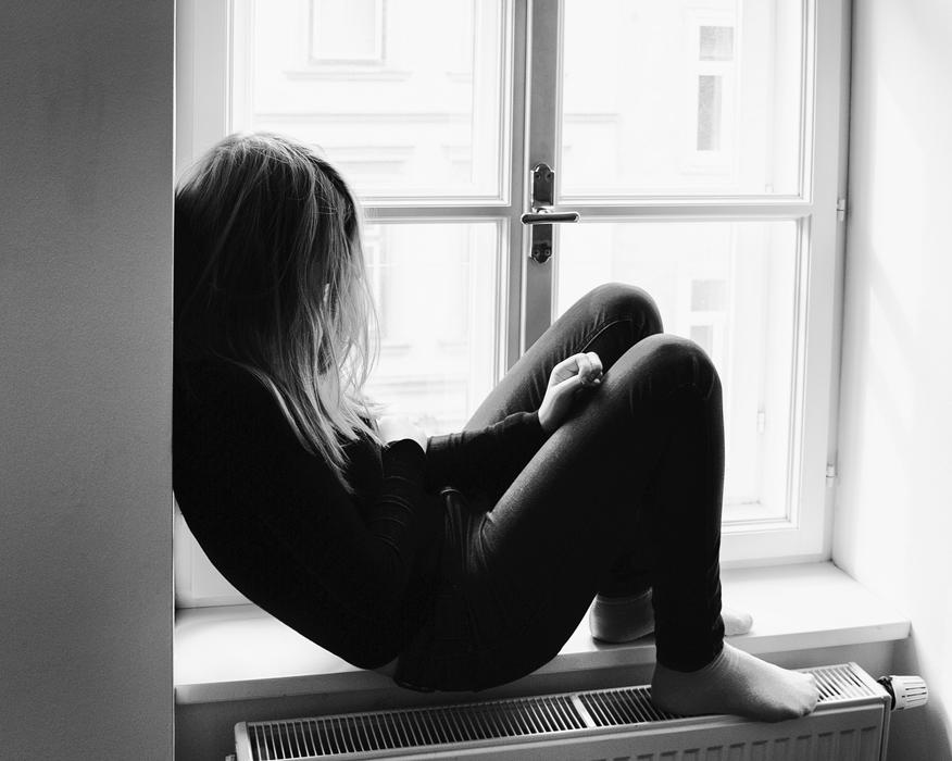 on the windowsill in black and white background