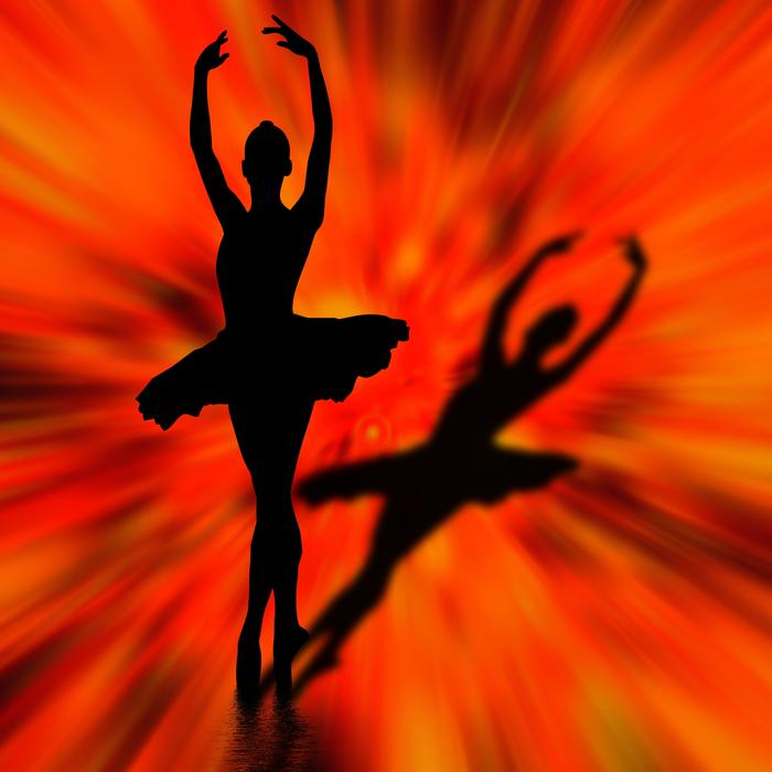 ballerina silhouette on fiery background