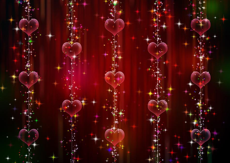 red Hearts and colorful lights, Valentineâs day Background