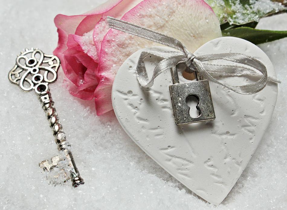 white heart and vintage key