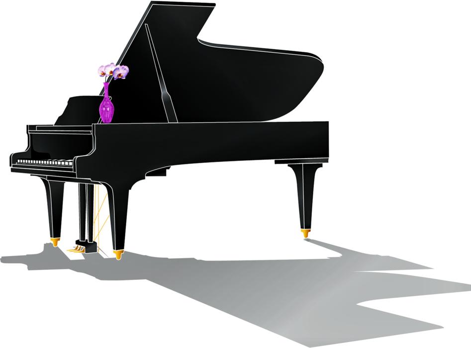 grand piano with shadow and orses