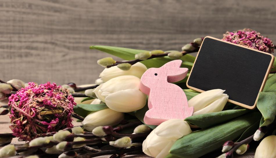 tender tulip bouquet and toy rabbit
