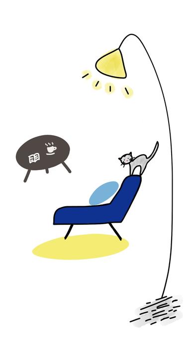 children's drawing of a cat on a chair under a lantern