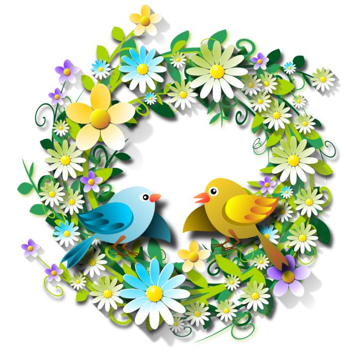 clipart of flowery spring birds