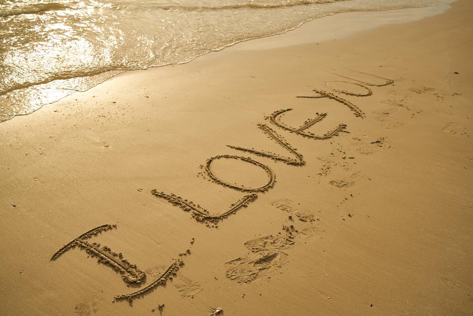 declaration of love in the sand on the beach