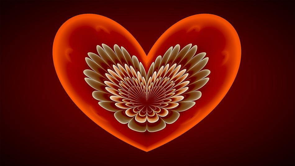 fractal at maroon background, heart with angel wings inside