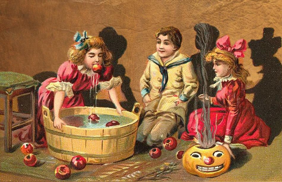 vintage picture of children in Halloween
