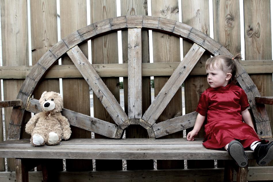 Girl and Bear Teddy wood bench
