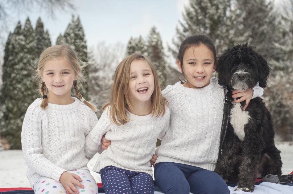 Sisters and Dog Snow