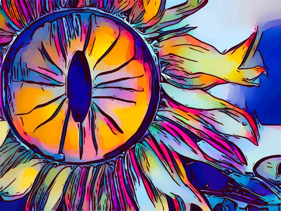 painted rainbow sunflower with eye