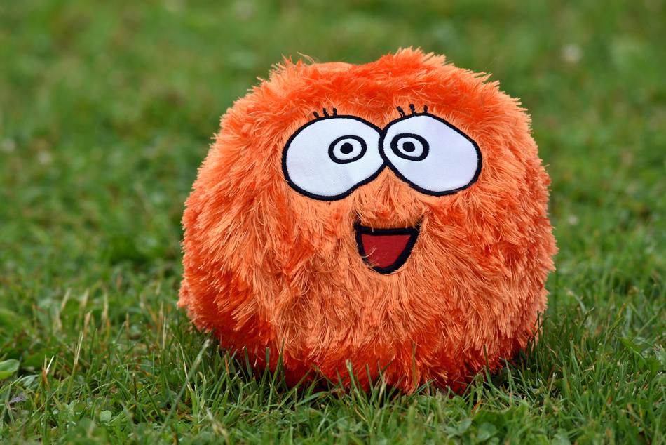 fluffy Funny Ball with face on lawn