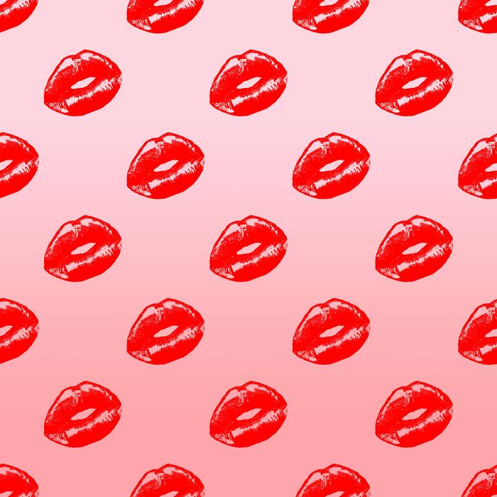 red lips on pink as background