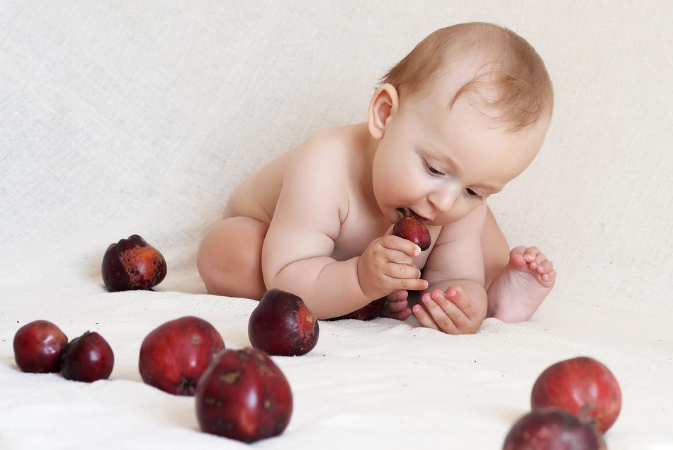 photo baby and burgundy apples