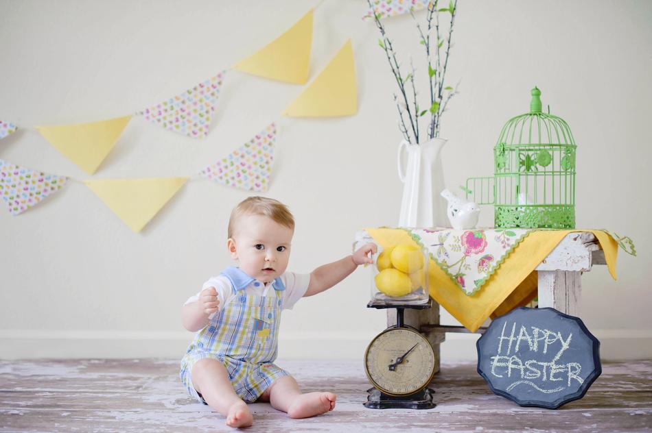 baby and cute scenery in a photo studio