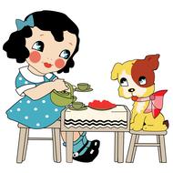 girl dog tea party drawing