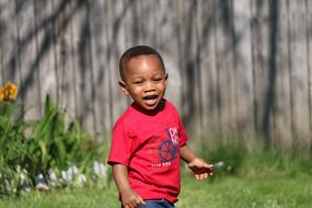 photo of african american boy in summer garden