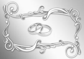 silver wedding rings in floral frame, drawing