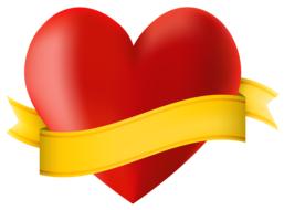 painted red heart with a yellow ribbon