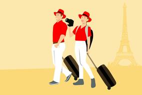 couple of travelers with luggage as an illustration