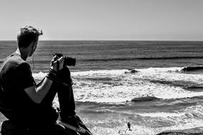 Beach person Camera black and white