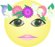 clipart of graphic smiley face with wreath of flowers