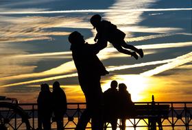Joy Human Father family at sunset