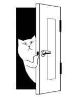 painted white cat opens the door