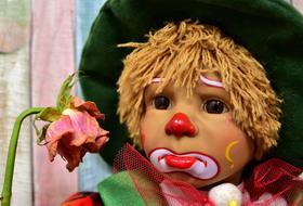 portrait of Sad Clown and Rose