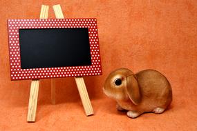 decorative school board and ceramic rabbit