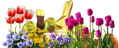 Easter Eggs flowers and gare gold