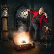 Flare-Up from suitcase, mystical collage