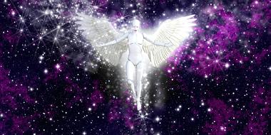 painted white angel on a background of the starry sky