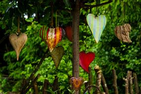 colorful hanging Hearts, garden decoration