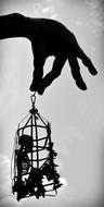 skeleton in a cage in hand