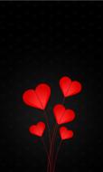 five red hearts at black background, valentineâs day, greeting