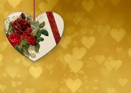 golden background with heart and flowers