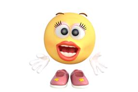 Female emoji with red leaves and with the colorful shoes, at white background, clipart