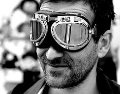 portrait of a man in mirrored sunglasses