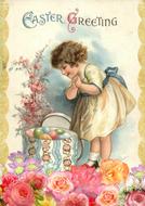 easter greeting card vintage girl drawing