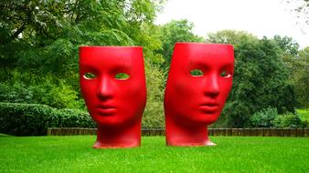 Comedy Tragedy Masks Art red green grass
