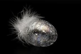 Glass Easter Egg with white feather