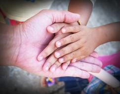 baby hands in an adult hand close up