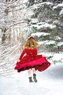 Christmas Little Girl Red Dress snow