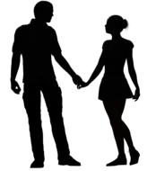 black silhouette of a couple in love on a white background