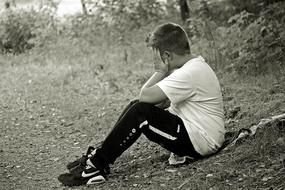 Boy Child Sad back and white