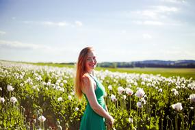 Girl Redhead white flowers