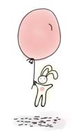 Beautiful cartoon drawing of the rabbit with pink balloon in flight