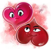 two Cartoon Hearts with faces